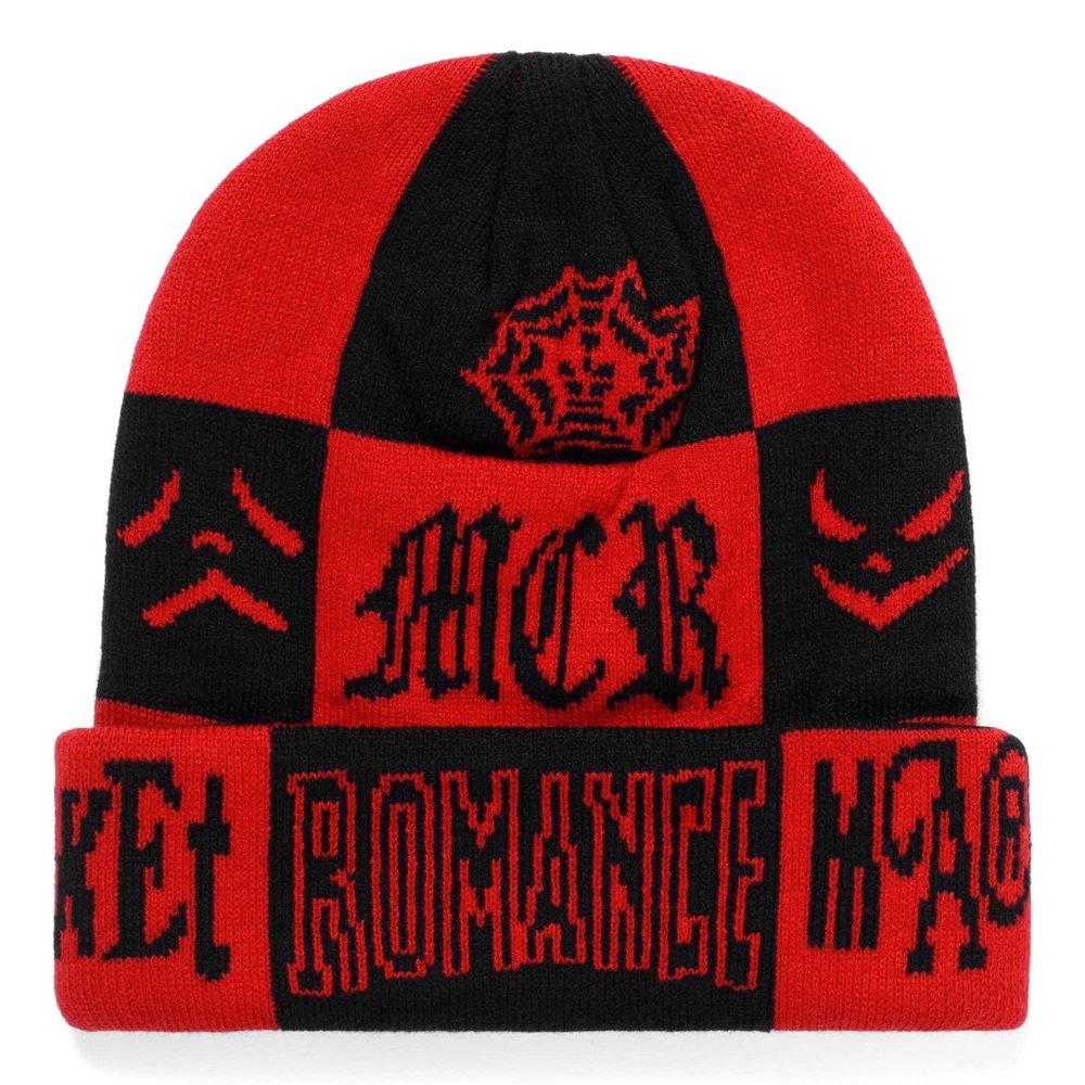 MY CHEMICAL ROMANCE X MARKET CHECKERED SPIDER WEB BEANIE *NEW* MCR